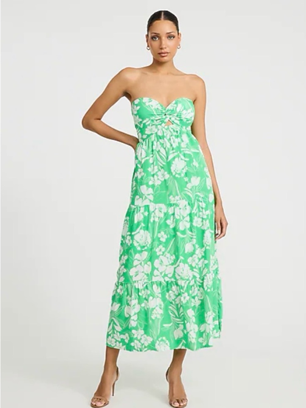 Express NWOT Strapless Green and White Floral Tiered Maxi Dress~Size L